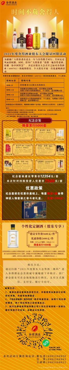 舍得酒業2021年度股東大會推出紀念酒銷售活動
